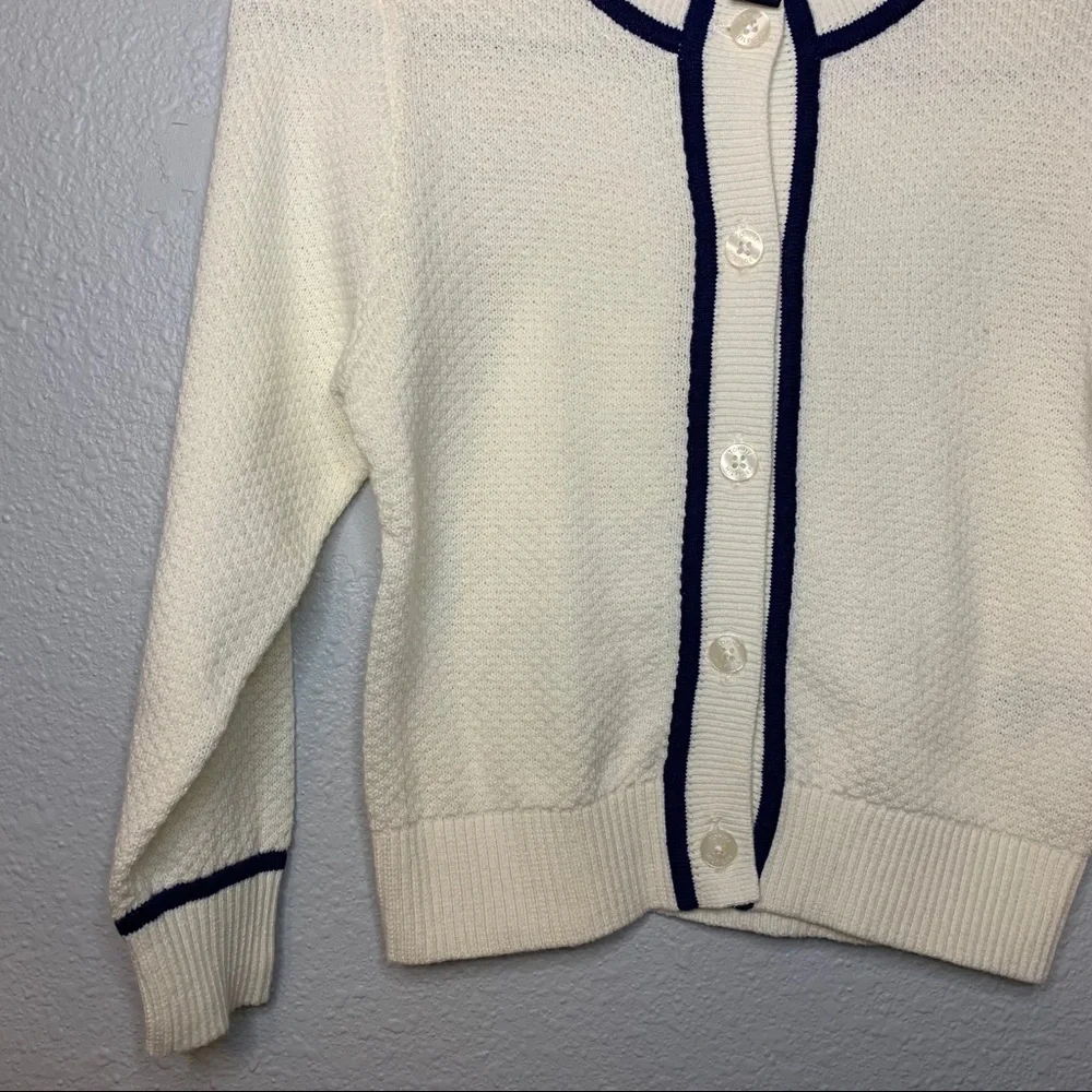 Tommy Hilfiger girls navy cream fine gauge knit cotton cardigan 3T preppy proper